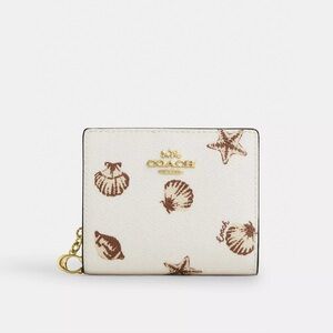 Coach Snap Wallet With Shell Print In Canvas/Gold/Chalk CBO73 NWT
